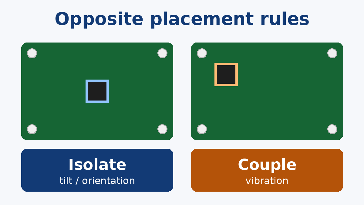 Tilt sensing isolates the sensor; vibration sensing couples it