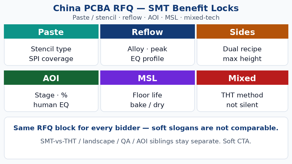 SMT benefits RFQ — paste stencil, reflow, AOI, MSL locks
