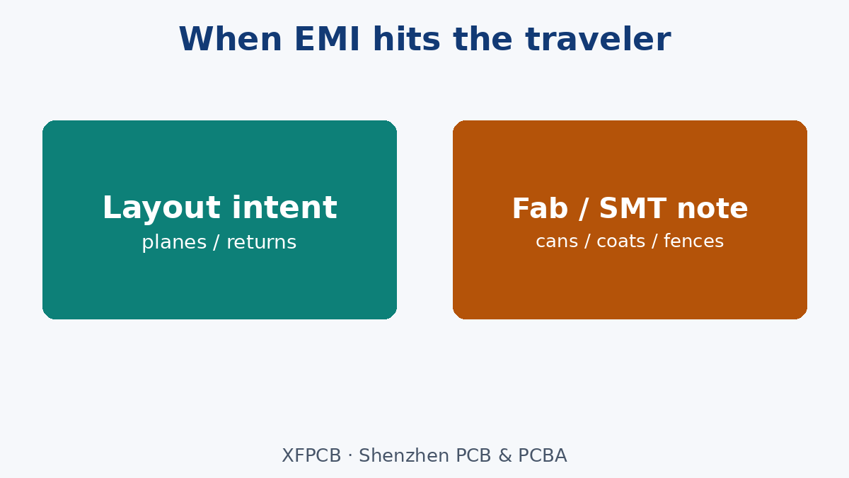 When EMI features cross from layout into fab and assembly notes