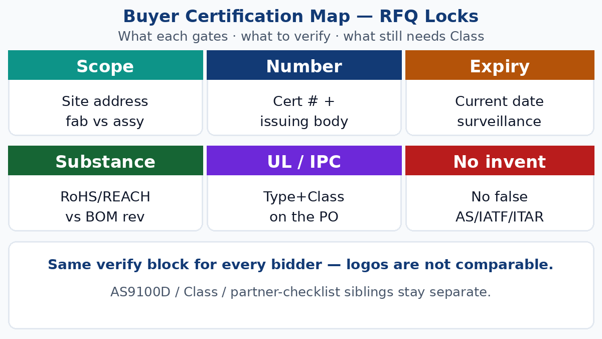 Certification map RFQ — what each gates and how to verify