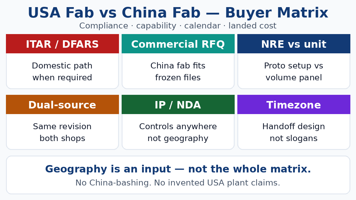 USA vs China PCB fab — buyer decision matrix for program fit