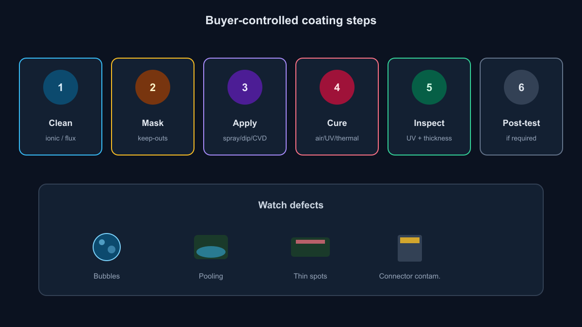 Clean mask apply cure inspect process stations