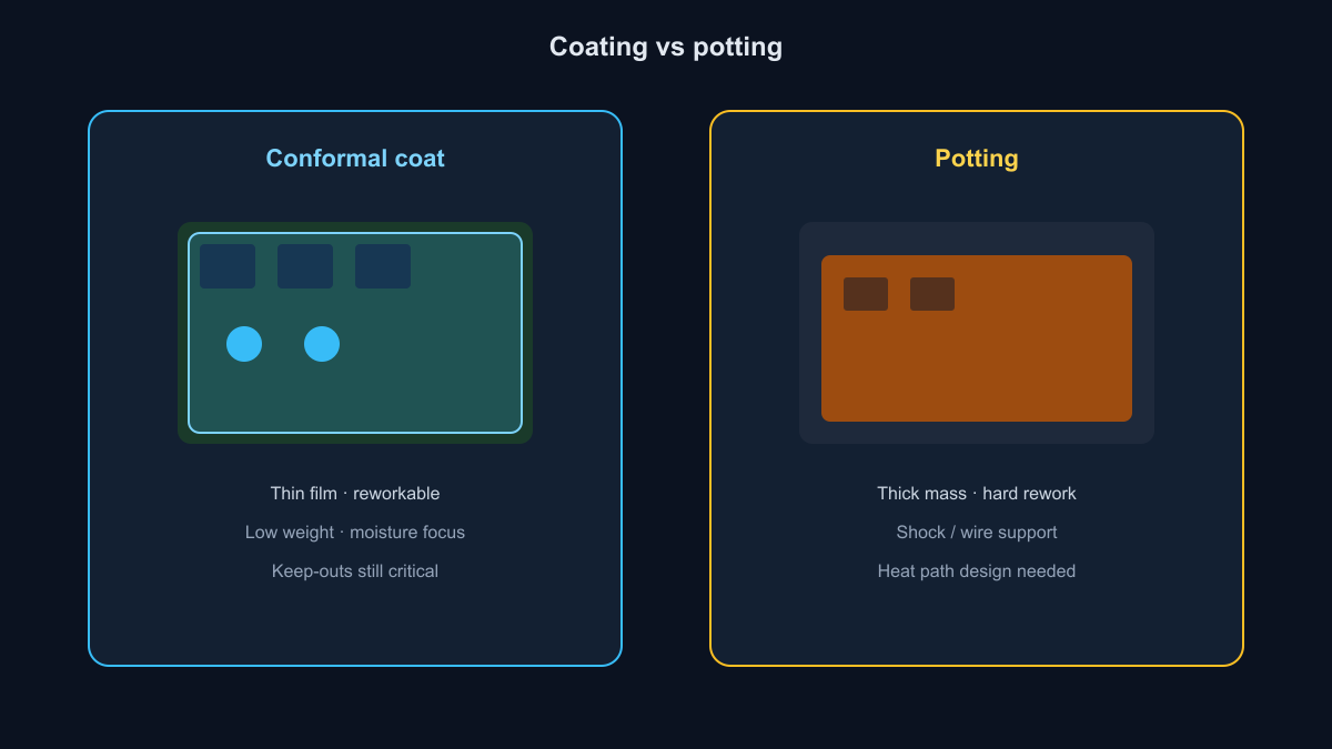 Coating film versus potting mass decision visual