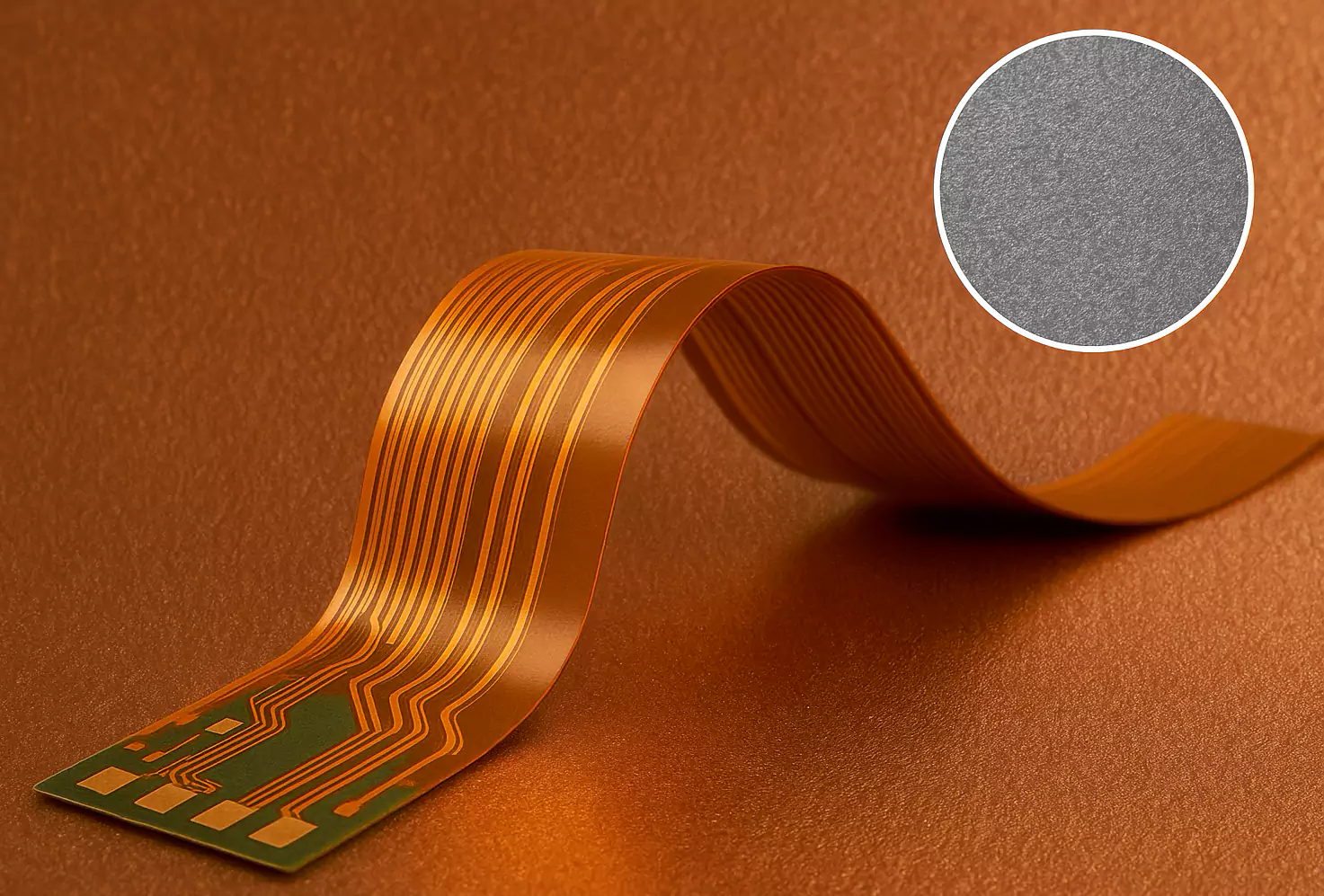 Copper foil surface texture on flexible PCB conductor for adhesion and high-frequency routing