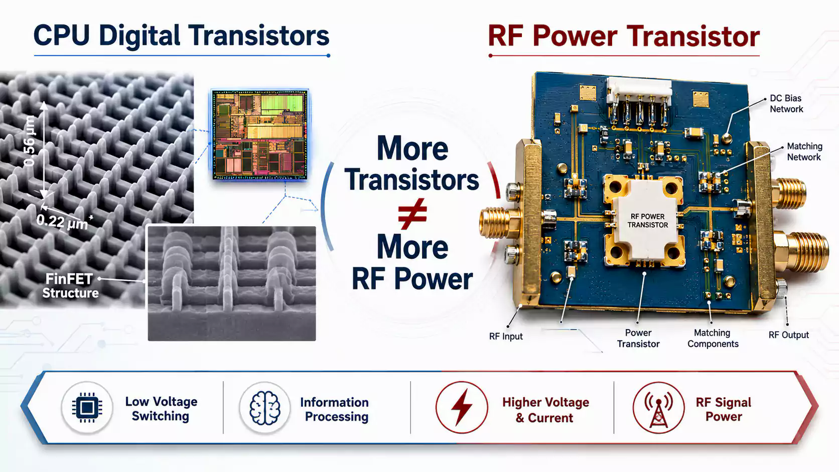 CPU digital transistors versus RF power transistor for amplification
