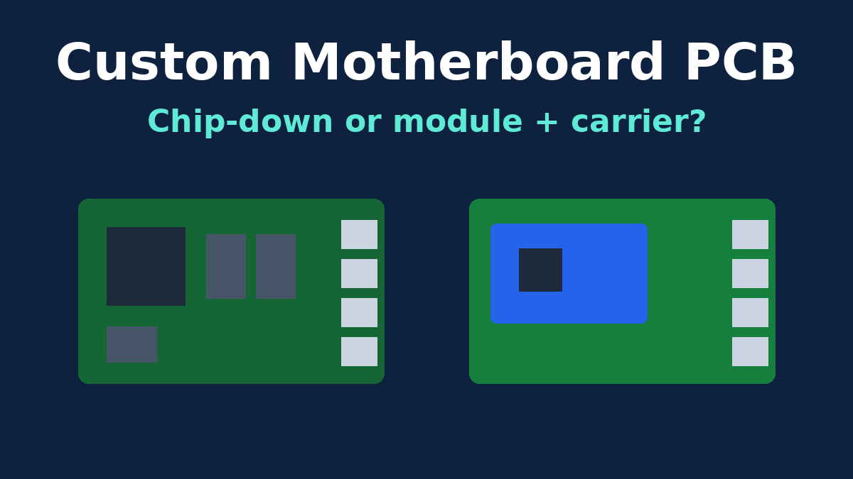 A chip-down main board beside a compute module plugged into a carrier board
