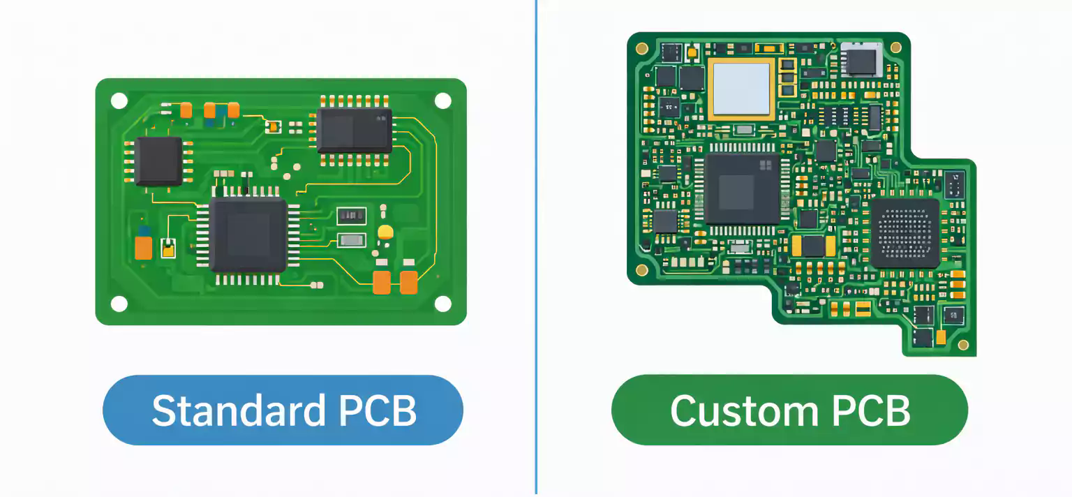 Custom PCB versus standard PCB decision overview for modules, fab specs, and product boards