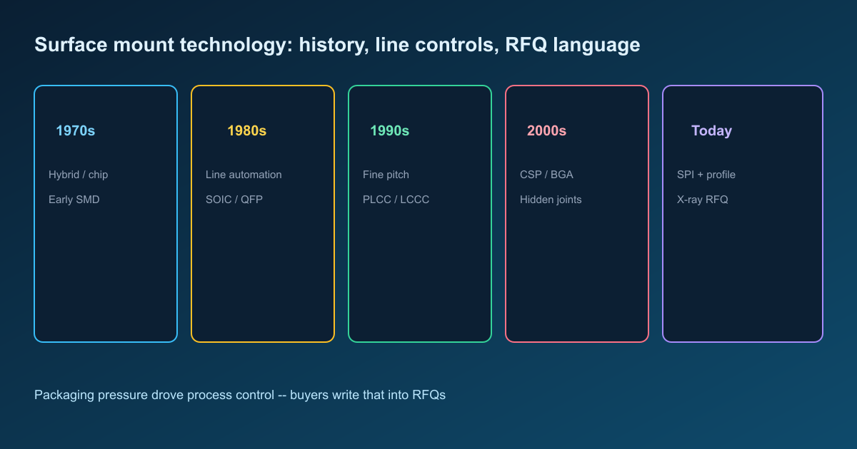 Surface mount technology history process line and RFQ controls