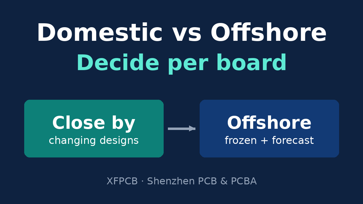Domestic vs offshore PCB manufacturing: decide per board, keep changing designs close, move frozen designs offshore