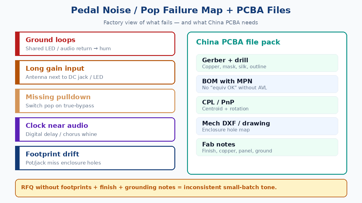 Pedal noise/pop failure map and China PCBA file pack