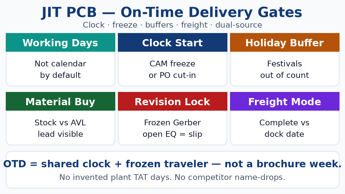 Just-in-time PCB production — OTD buyer gates for China fab programs