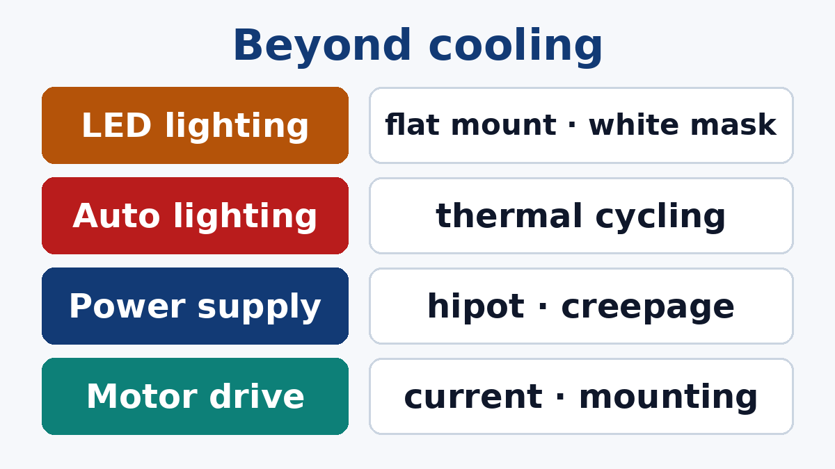 What each application needs beyond cooling