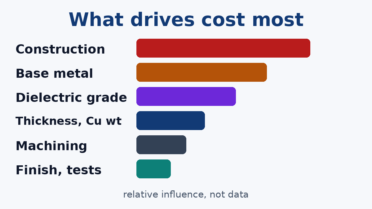 What drives metal core PCB cost, from largest to smallest influence