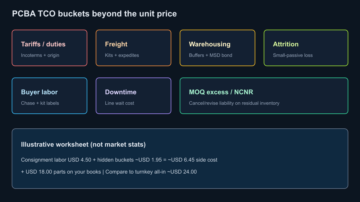 Hidden TCO buckets beyond the PCBA unit price