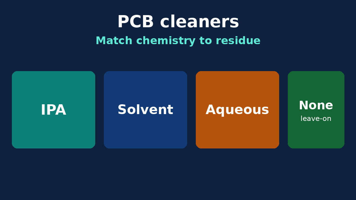 Match PCB cleaner chemistry to residue type and whether the flux was meant to stay