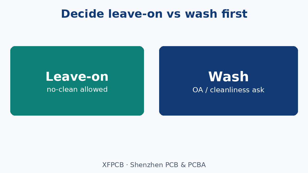 Leave-on no-clean versus wash: decide before chemistry