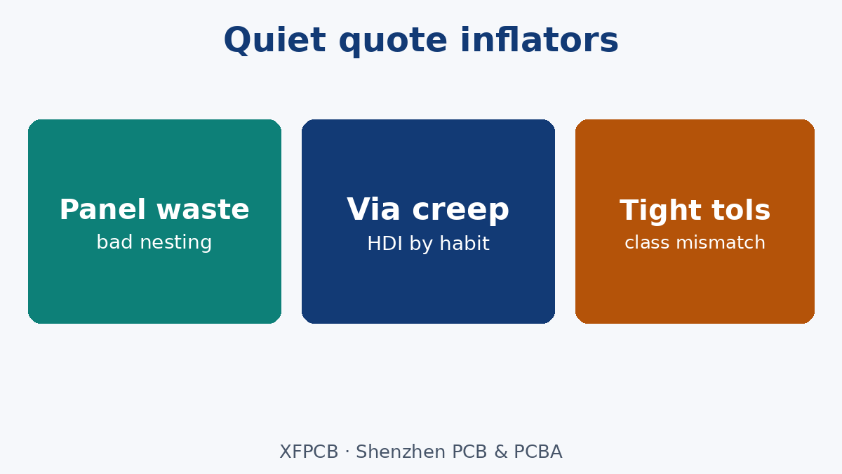Panel waste, via class, finish and tolerances drive quiet cost