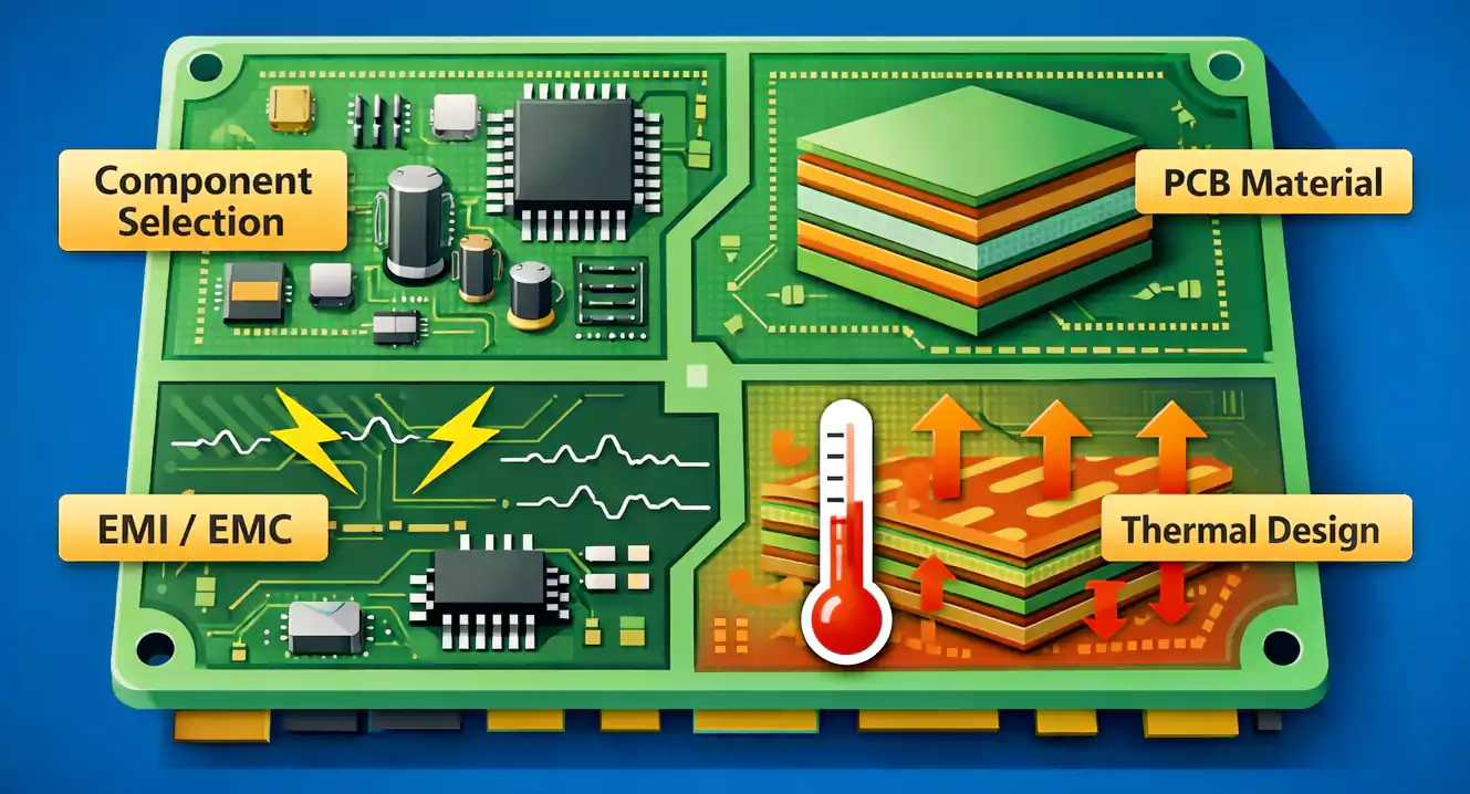 PCB layout decisions spanning packages materials EMI zoning and copper heat paths
