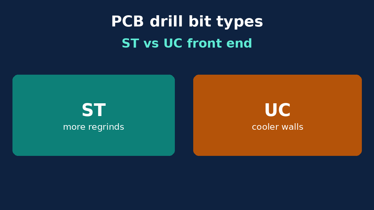 ST straight-body vs UC undercut drill bits for PCB hole-wall quality