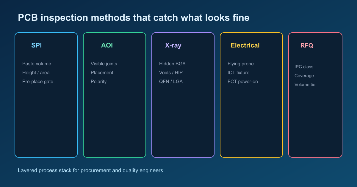 PCB inspection methods: SPI AOI X-ray and electrical tests
