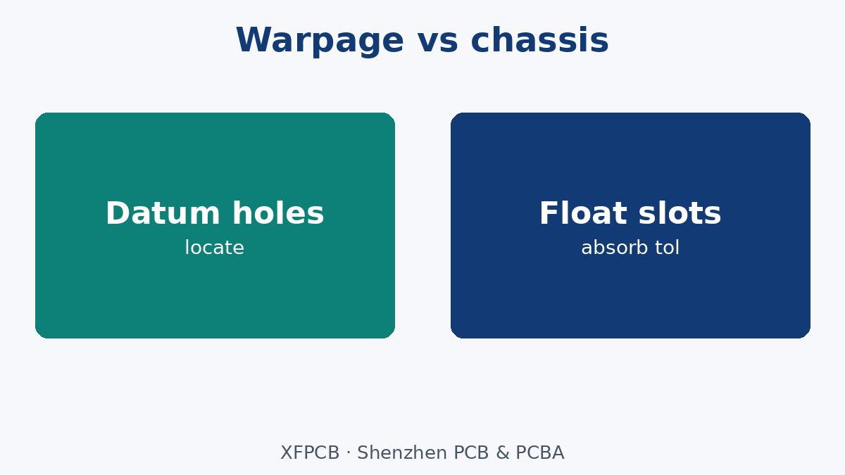 Datum holes vs float slots for warpage and tolerance