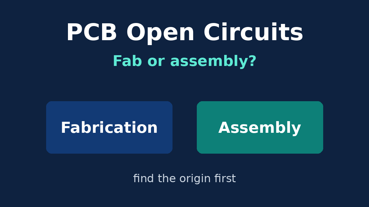 PCB cross-section showing where open circuits start in fabrication and in assembly