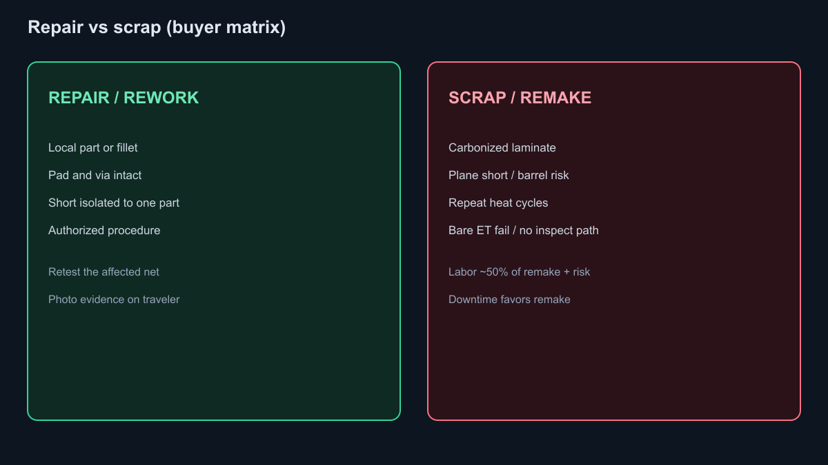 Repair versus scrap decision matrix for PCB and PCBA buyers