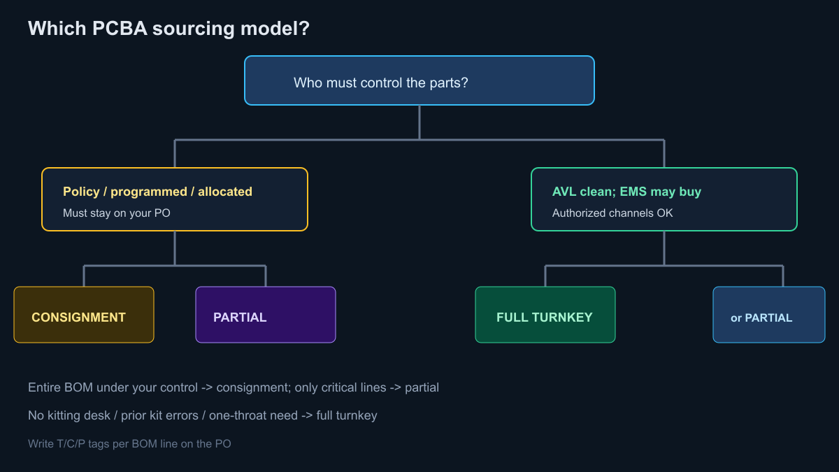 ASCII-style sourcing model decision path for PCBA buyers