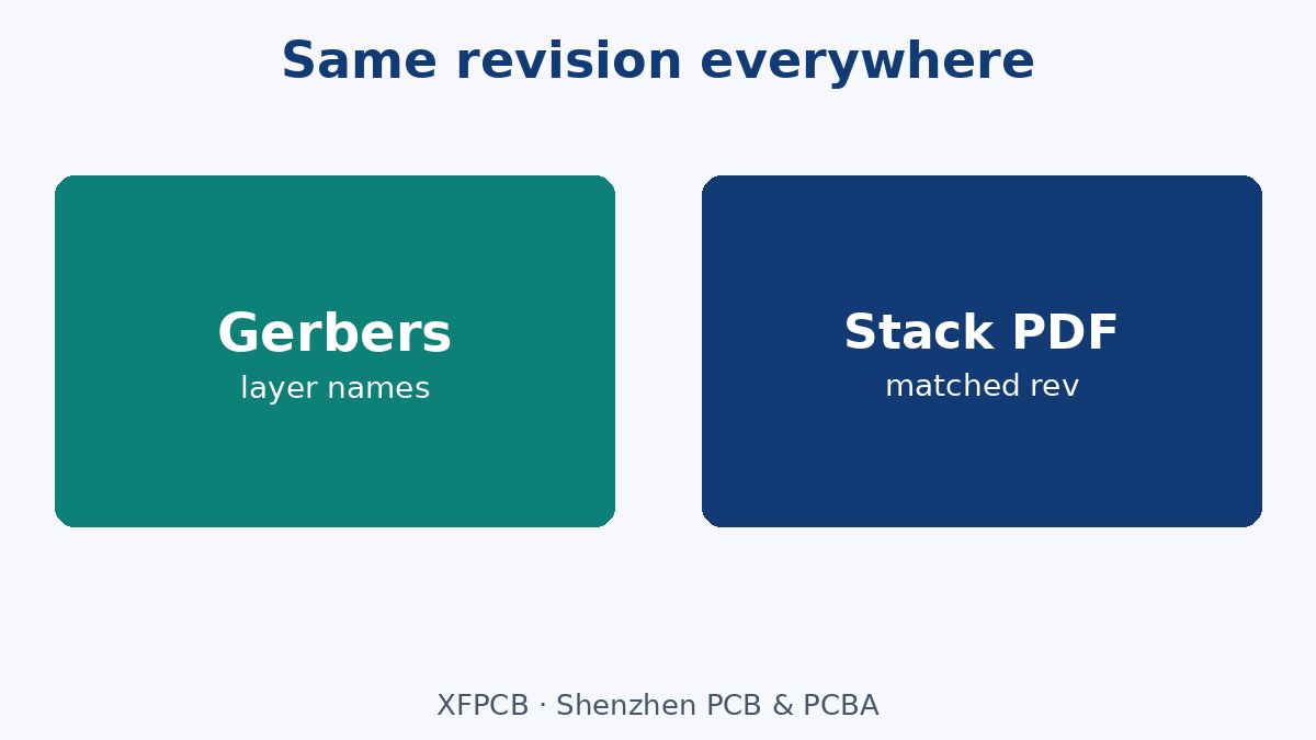 Revision lock: Gerbers + stack PDF same rev