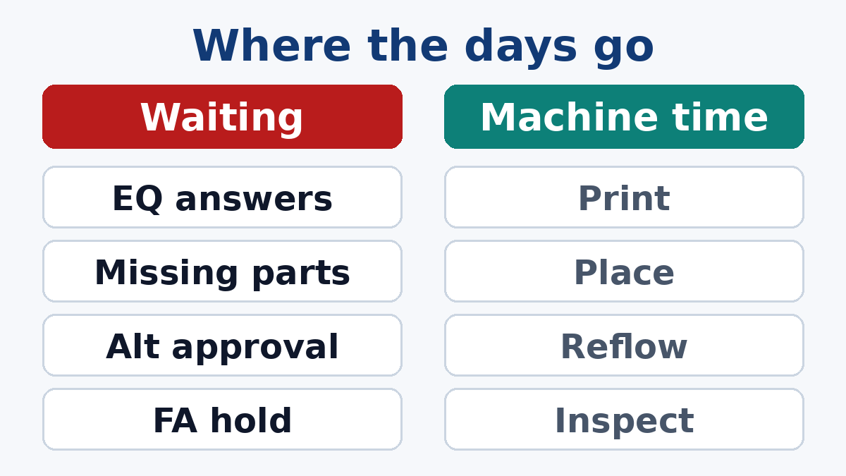 Most PCBA cycle time is waiting between steps