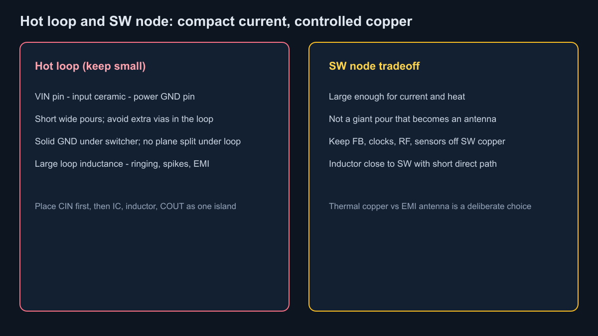 Hot loop and SW node compact current controlled copper