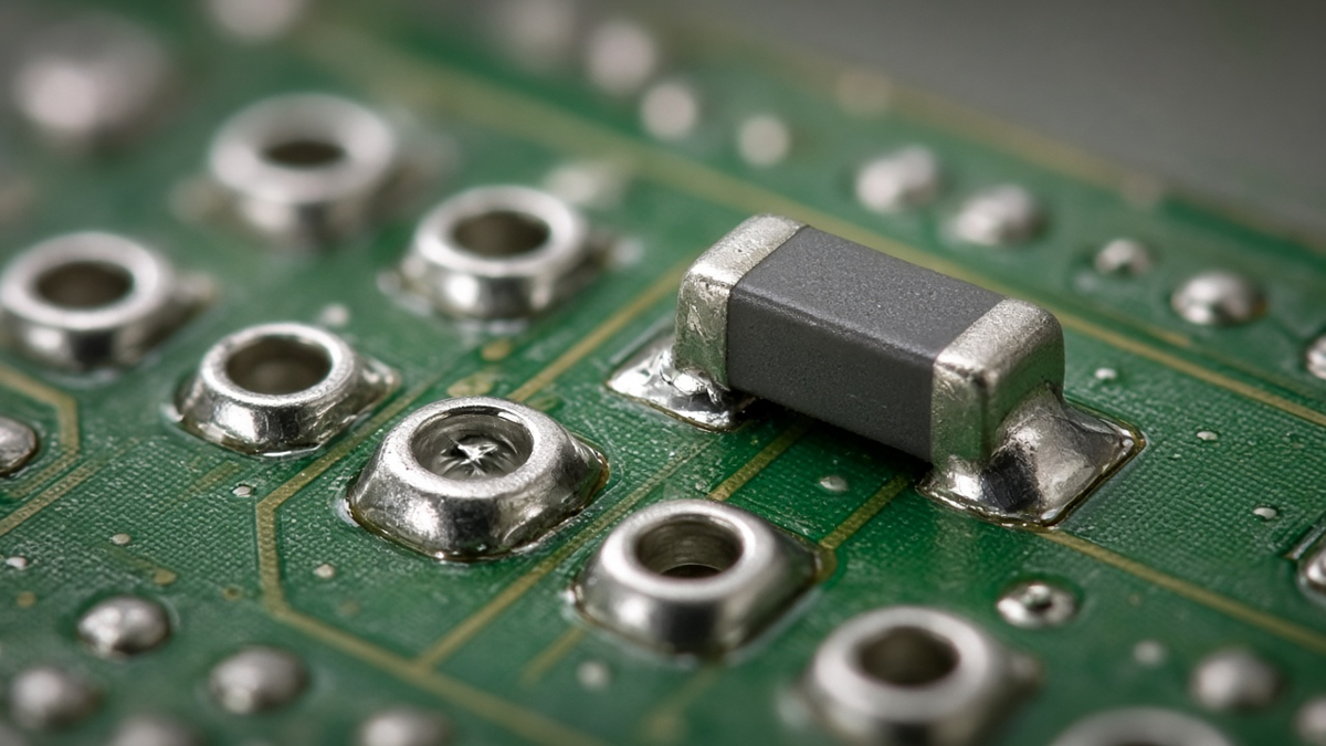 Inspector examining solder fillets on through-hole and SMT joints under a magnifier