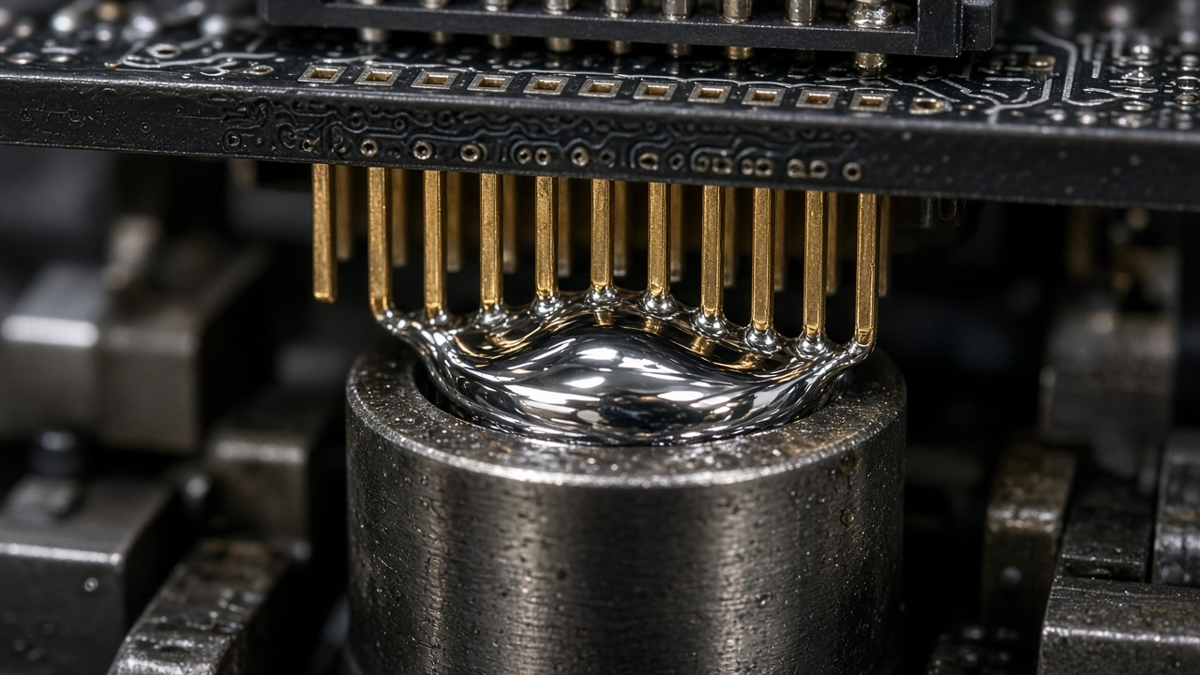 Selective soldering nozzle forming through-hole joints on a mixed-technology PCB