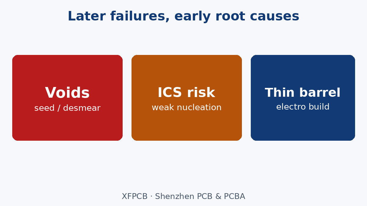Voids and ICS often trace to seed and desmear, not only electro
