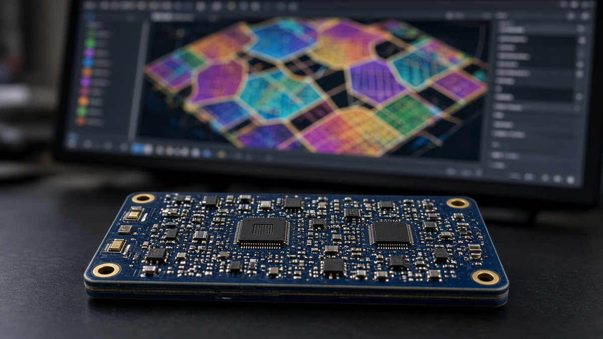 CAM engineer reviewing Gerber layers for a quick-turn prototype order next to bare PCBs