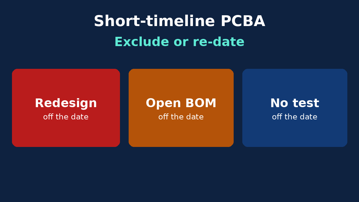 Short-timeline PCBA with redesign, open BOM and unnamed test excluded from the date