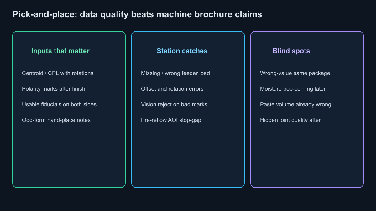 Pick-and-place data quality CPL polarity and station blind spots