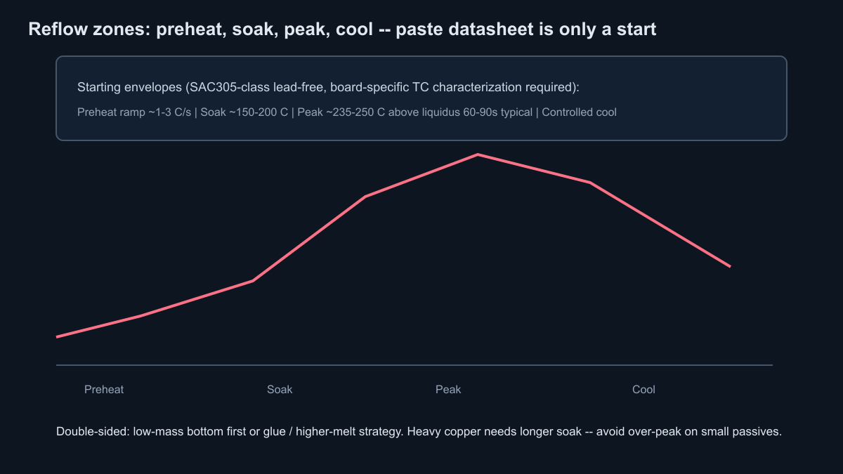 Reflow profile zones preheat soak peak and cool with double-sided notes
