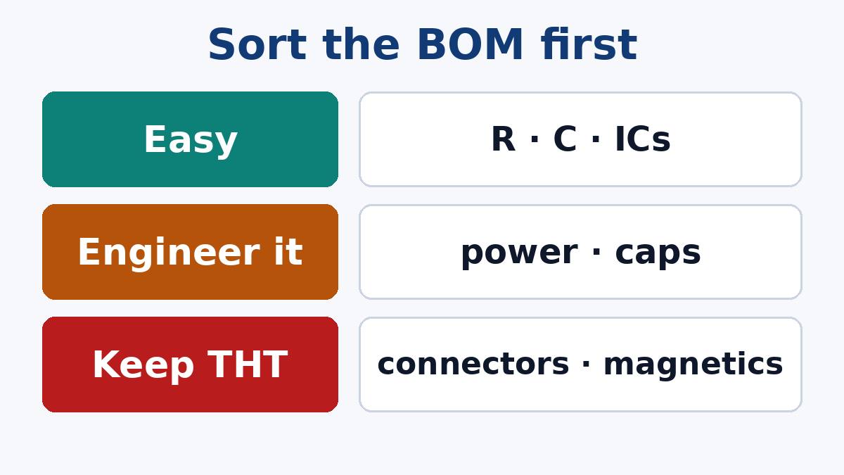 Sorting a through-hole BOM for SMT conversion