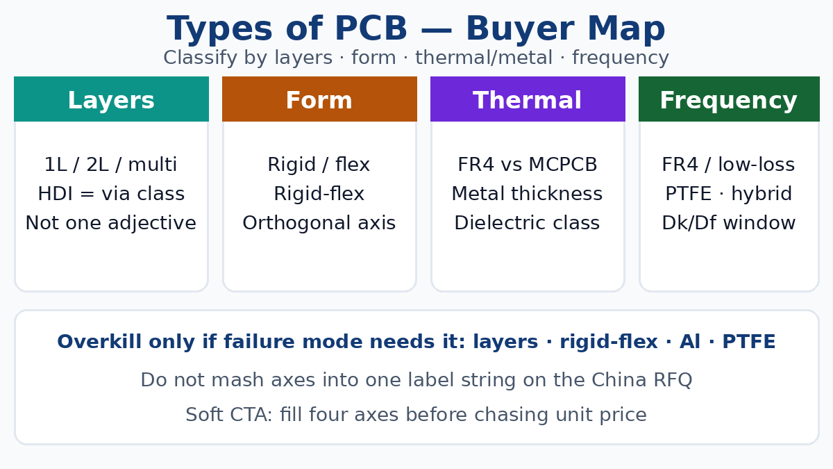 Types of PCB — factory buyer guide to layers, form factor, and specialty boards