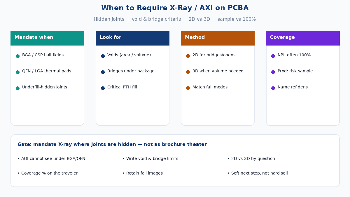 When to use X-ray inspection on PCB assembly — buyer decision guide for BGA QFN AXI